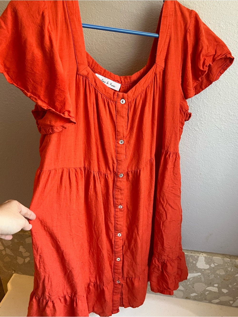 Harlow & Rose Rust Rayon Ruffle Sleeve Button Front Dress XL